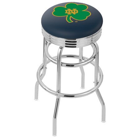 Holland Bar Stool Co 30" Chrome 2-Ring Notre Dame Shamrock Swivel Bar Stool, Accent Ring L7C3C30ND-Shm